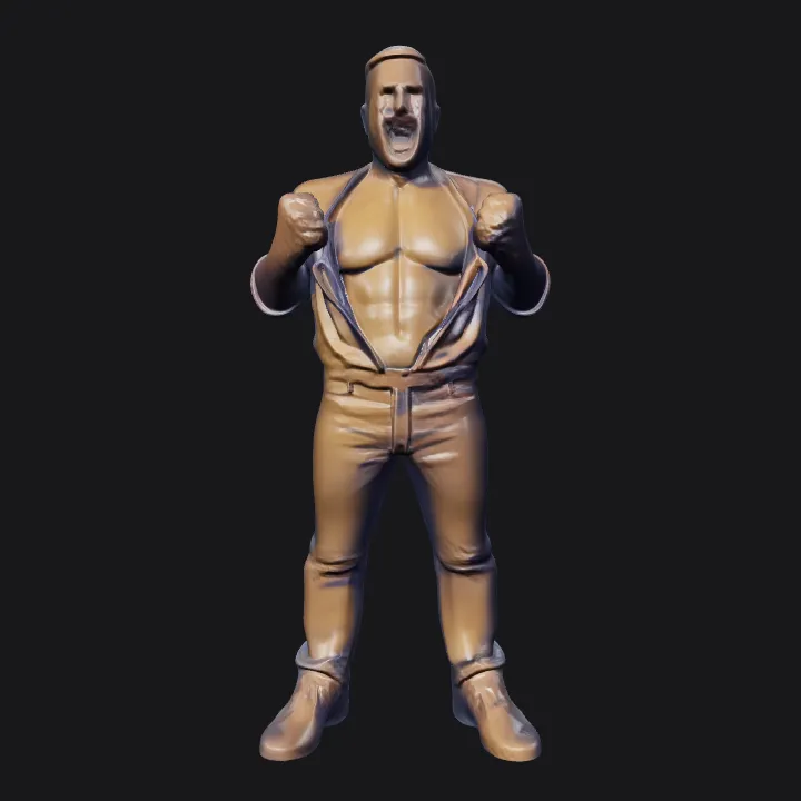 Man standing with hands raised. smooth edges, complex geometry, character.