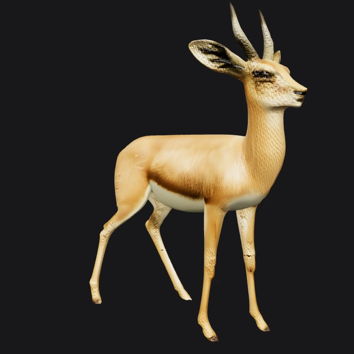 A standing gazelle on black background. smooth edges, complex geometry, character.