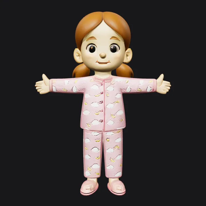 Cartoon child in pajamas. smooth edges, simple geometry, character, symmetric geometry.