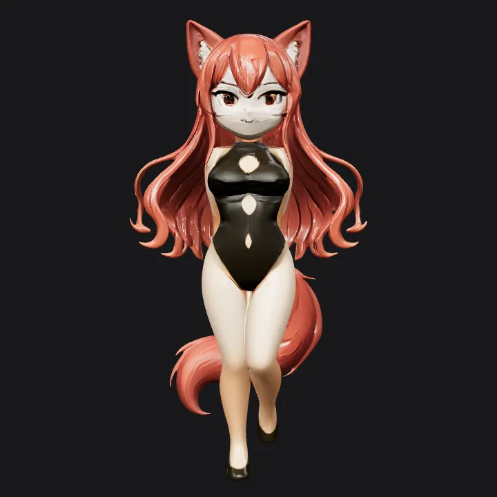Anime-style female with fox ears and tail. smooth edges, complex geometry, character.
