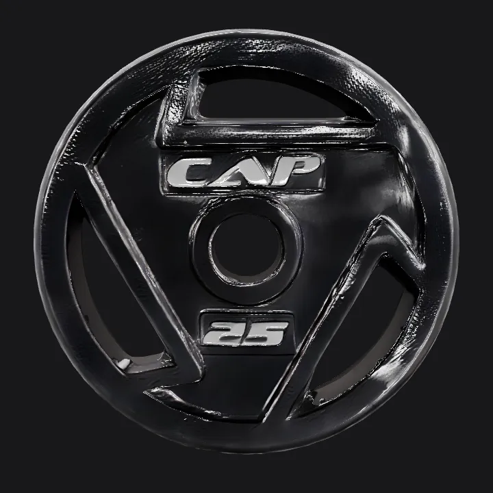 Gym weight plate with CAP logo. smooth edges, simple geometry, game-ready, symmetric geometry.