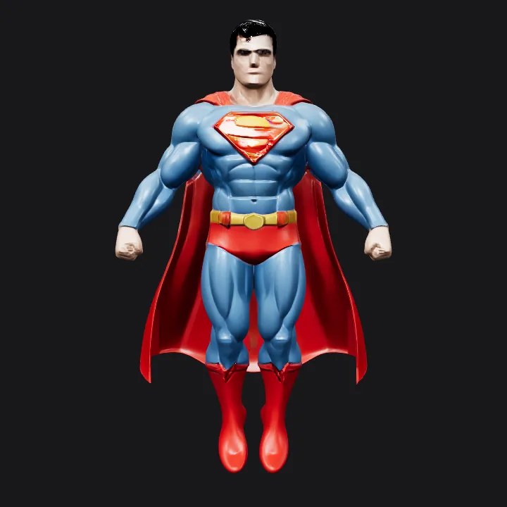 Superhero in blue and red costume. smooth edges, complex geometry, game-ready, character, symmetric geometry.
