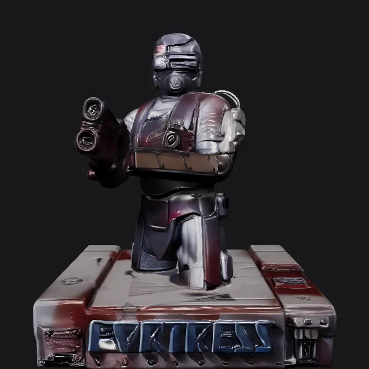 Armored sci-fi soldier bust with gun. sharp edges, complex geometry, game-ready, character.