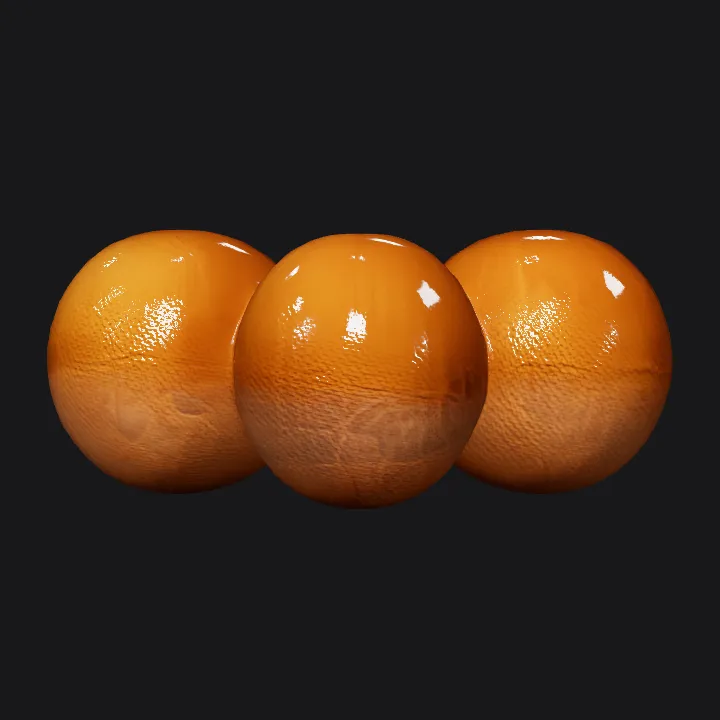 Three glossy, brown, straw-textured spheres. smooth edges, simple geometry, symmetric geometry.