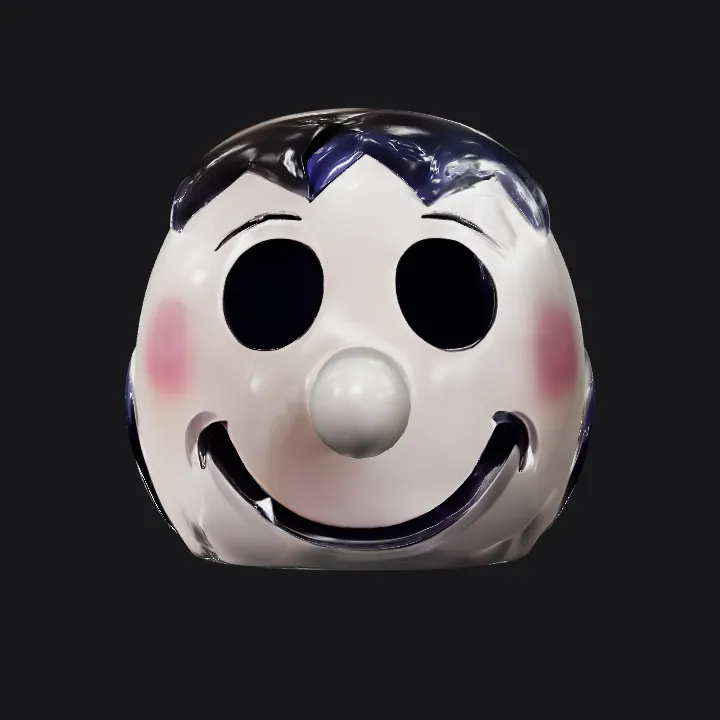 Cartoon clown head with long nose. smooth edges, simple geometry, character, symmetric geometry.