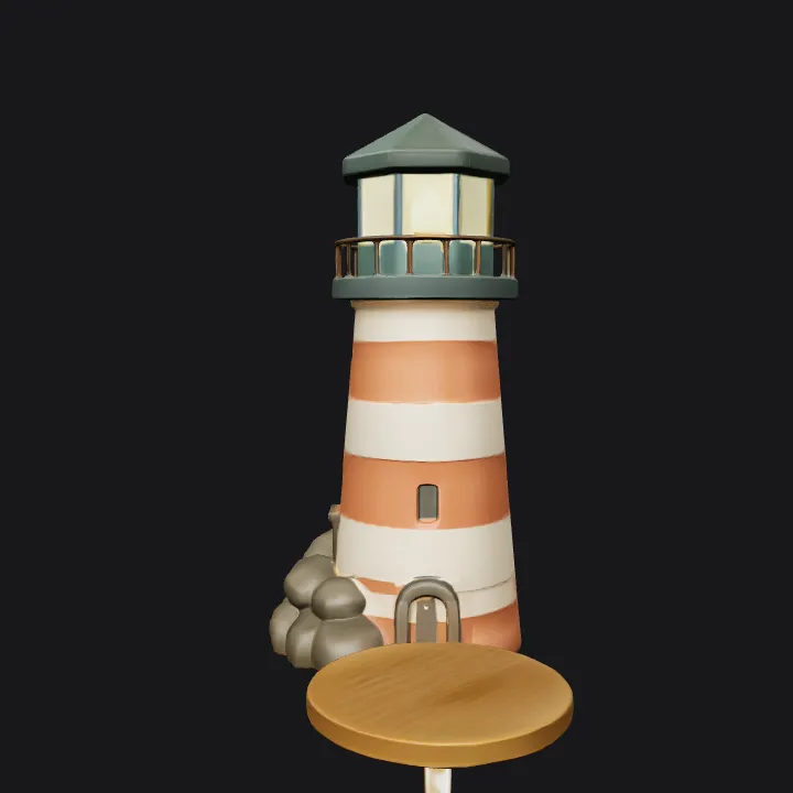 cartoon lighthouse with table. smooth edges, simple geometry, game-ready, symmetric geometry.
