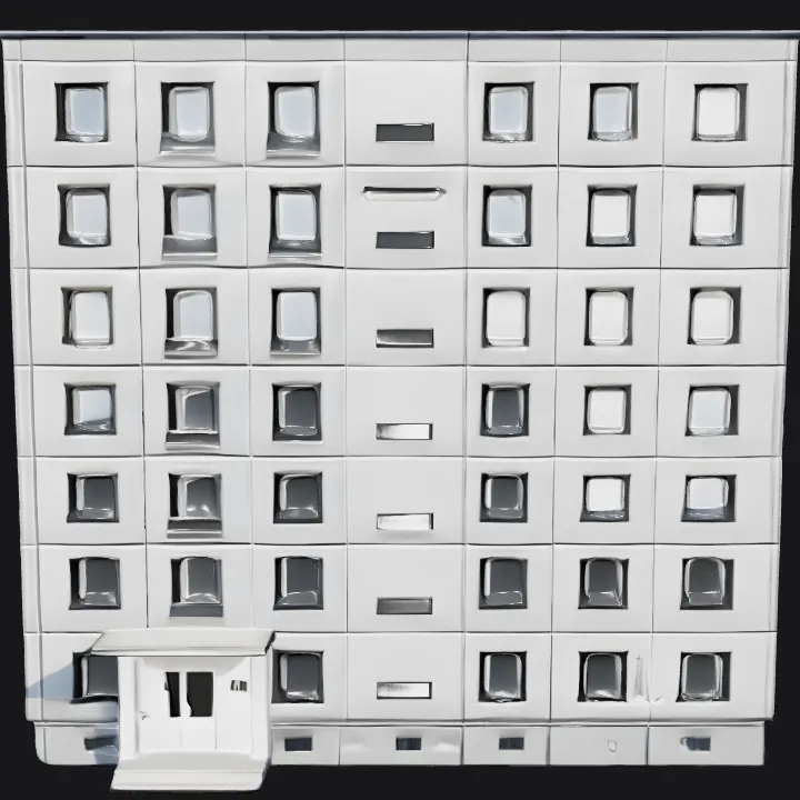 Modern multi-story apartment building. sharp edges, smooth edges, simple geometry, game-ready, symmetric geometry.