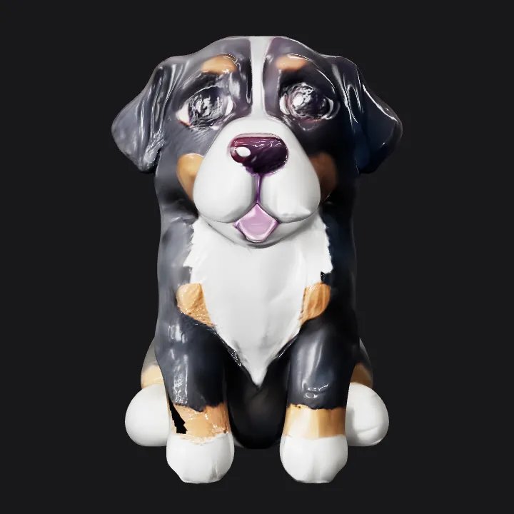 Small Bernese Mountain Dog figurine. simple geometry, character, symmetric geometry.