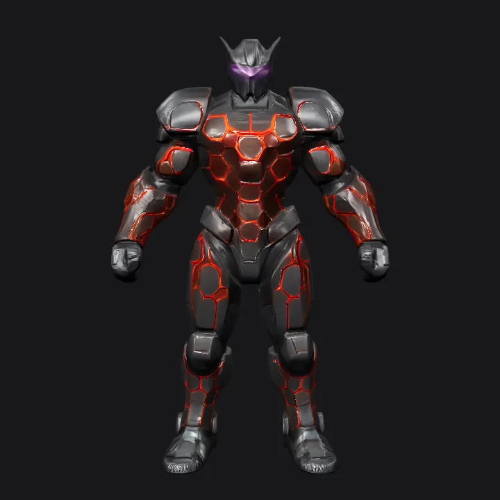 Futuristic armored humanoid robot. sharp edges, complex geometry, game-ready, character, symmetric geometry.