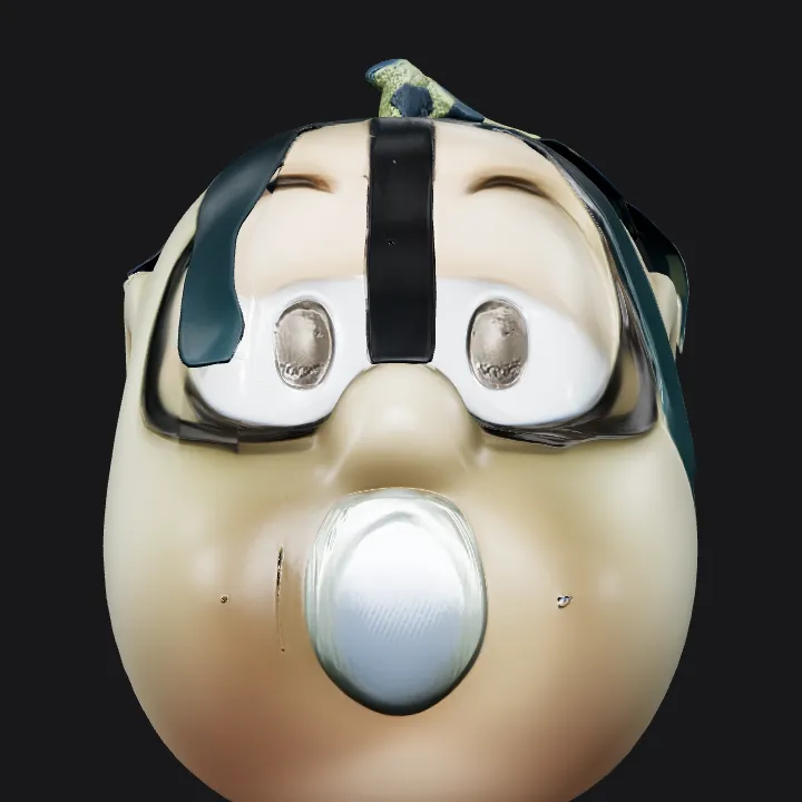 Cartoon face with black hair and smile. smooth edges, simple geometry, character, symmetric geometry.