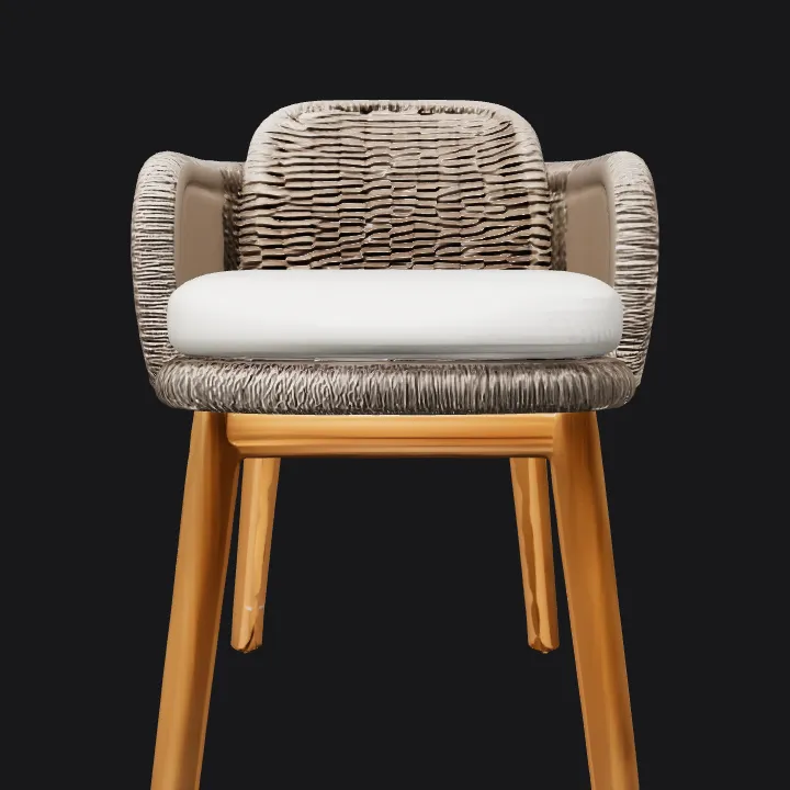 Woven armchair with cushion seat. smooth edges, complex geometry, symmetric geometry.