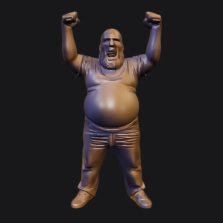 Man raising arms in celebration. smooth edges, complex geometry, character.