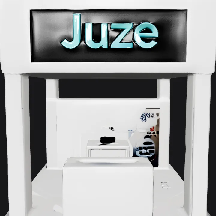 Modern exhibition booth with counter and signage. sharp edges, simple geometry, game-ready, symmetric geometry.