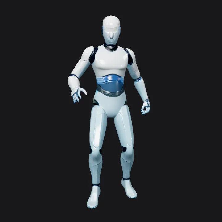 Humanoid robot walking, side view. smooth edges, complex geometry, game-ready, character.