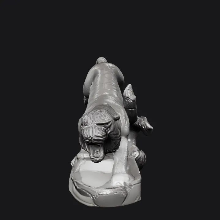 Majestic tiger leaping on rocky base. complex geometry, sharp edges, character.