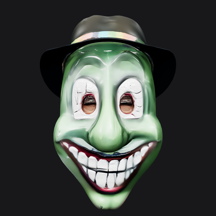 Green mask with a black hat. smooth edges, simple geometry, character, symmetric geometry.