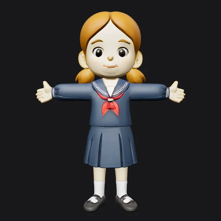 girl in Japanese school uniform. smooth edges, simple geometry, character, symmetric geometry.