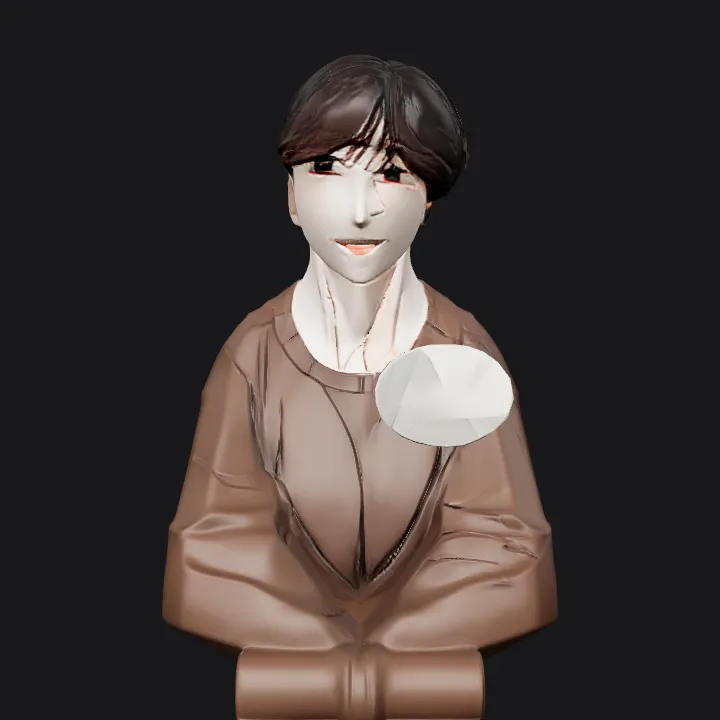 person wearing brown sweater, anime style. smooth edges, complex geometry, character.