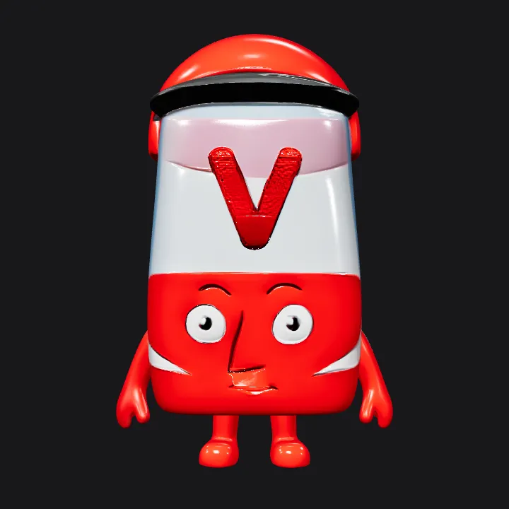 Cartoon battery character with a face. smooth edges, simple geometry, character, symmetric geometry.
