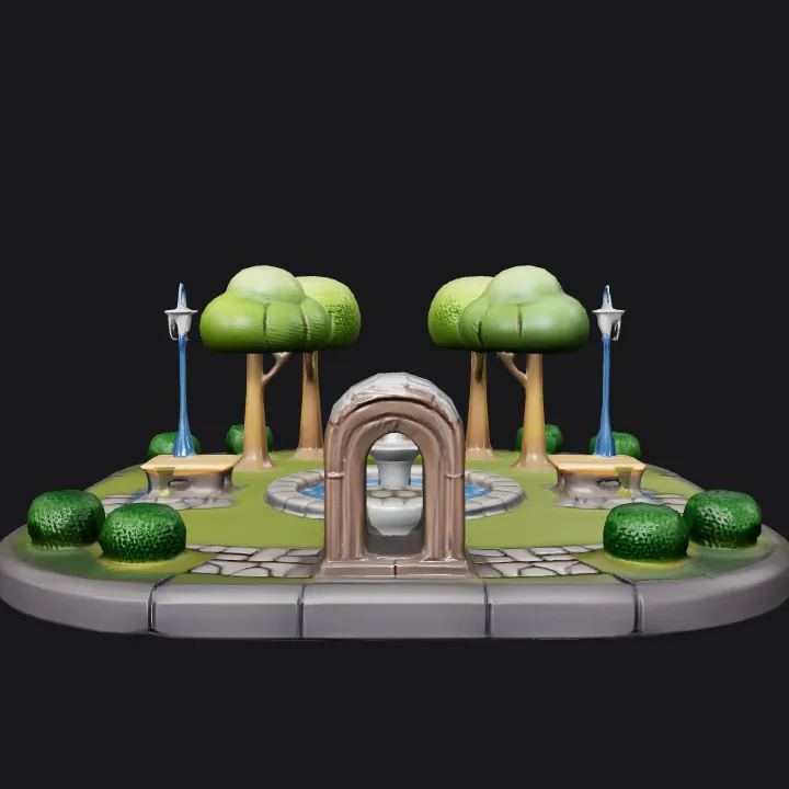 miniature stylized park diorama. smooth edges, complex geometry, game-ready.