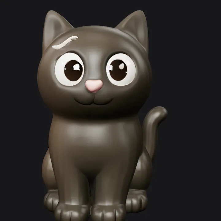 cartoon cat figure seen from behind. smooth edges, simple geometry, character.
