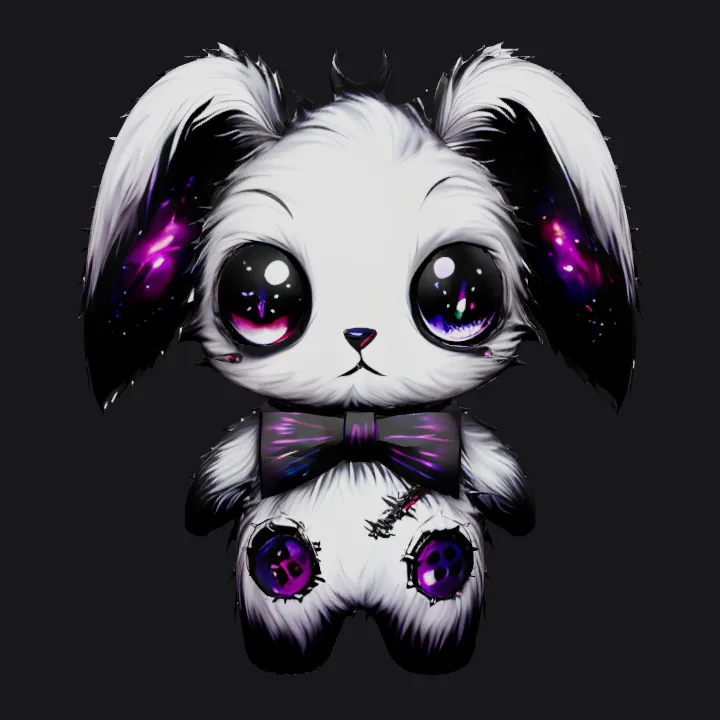 Galaxy-themed cartoon bunny character. smooth edges, complex geometry, game-ready, character, symmetric geometry.