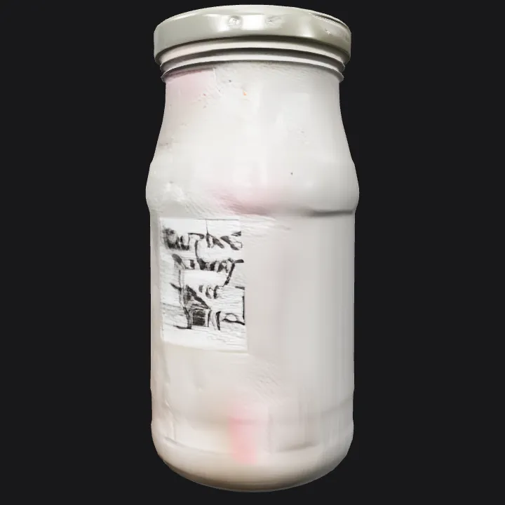 Glass jar of raspberry yogurt smoothie. smooth edges, simple geometry, symmetric geometry.