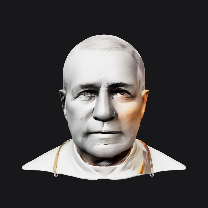 Person with short white hair wearing a robe. smooth edges, complex geometry, character, symmetric geometry.