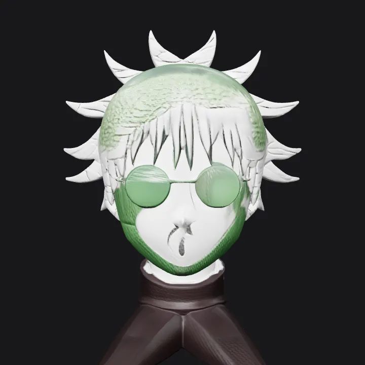 Anime character with spiky hair and sunglasses. sharp edges, simple geometry, character, symmetric geometry.