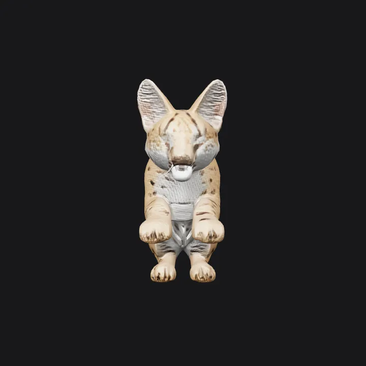 A serval cat sitting. smooth edges, complex geometry, character.