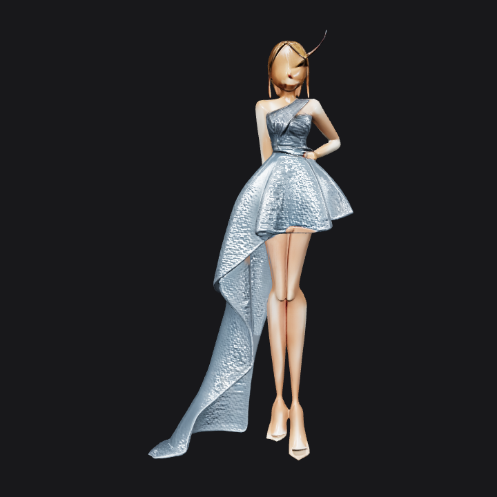 woman in elegant asymmetrical dress. smooth edges, complex geometry, character.