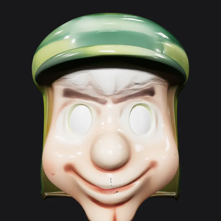 person wearing a green hat. smooth edges, complex geometry, character, symmetric geometry.