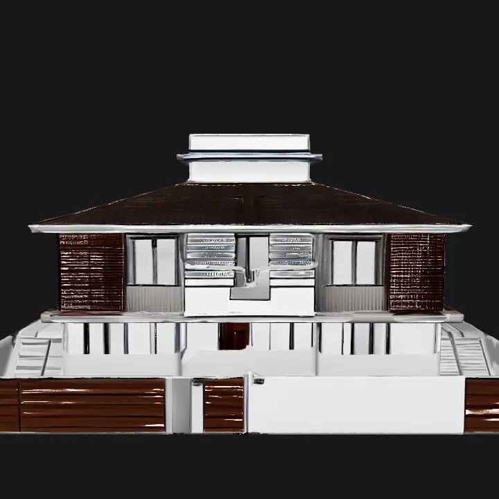 Modern two-story residential house. sharp edges, complex geometry.