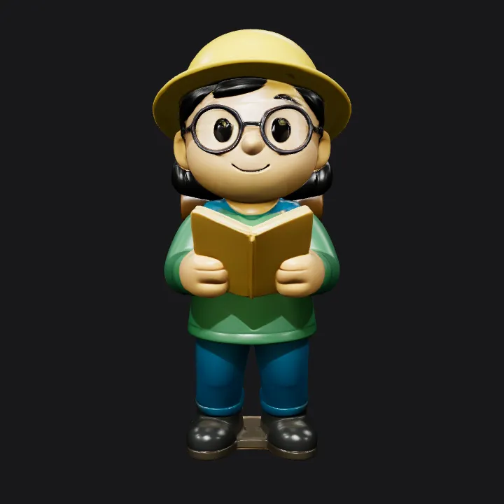 cartoon hiker with backpack and hat. smooth edges, simple geometry, game-ready, character, symmetric geometry.