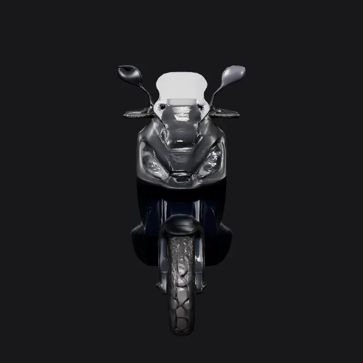 Modern black and gold electric scooter. smooth edges, complex geometry, game-ready, symmetric geometry.