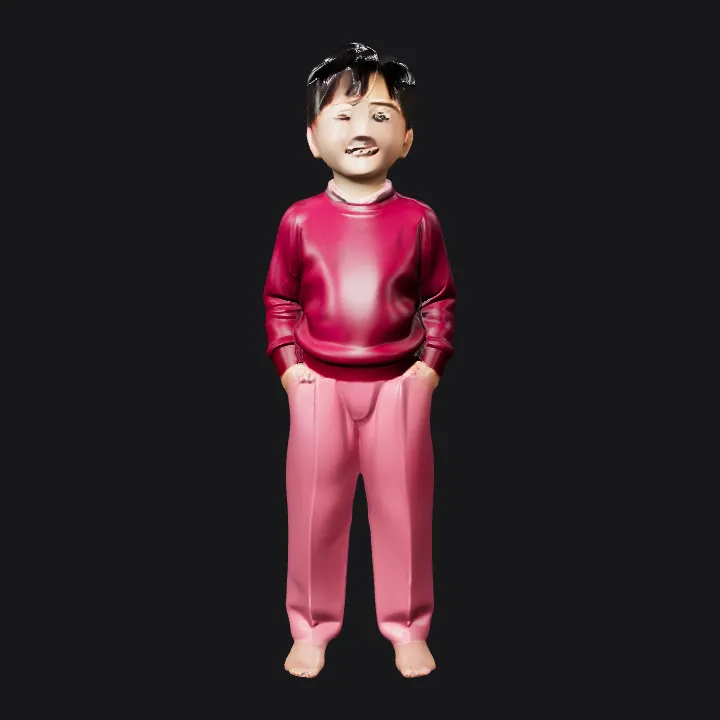 young boy standing upright. smooth edges, simple geometry, character, symmetric geometry.