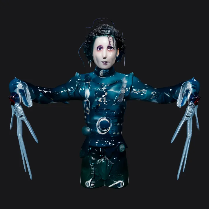 person dressed as Edward Scissorhands. complex geometry, character.