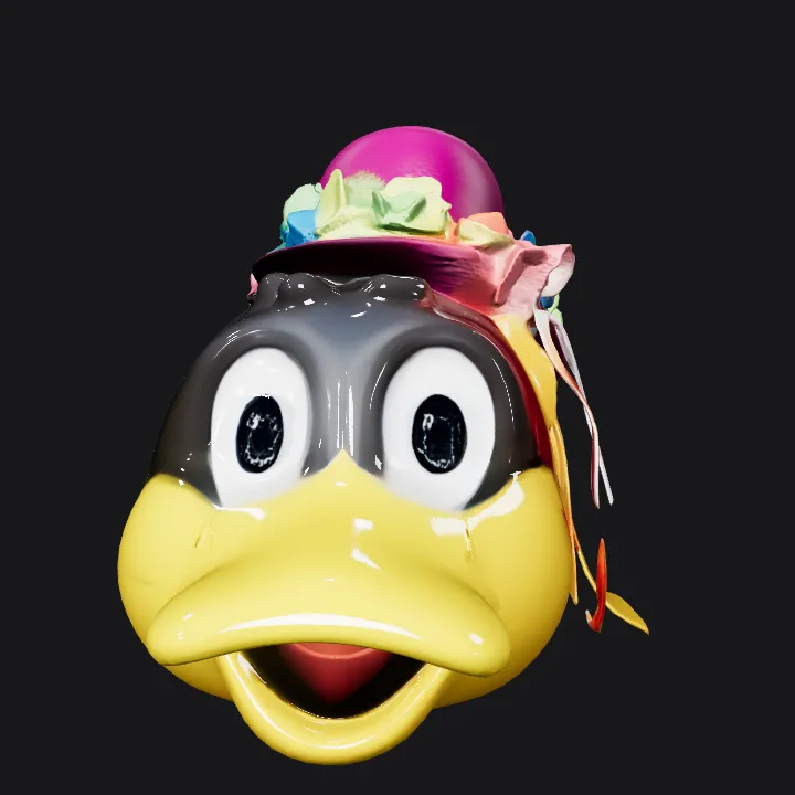 Person wearing colorful floral headwear. complex geometry, smooth edges, character.