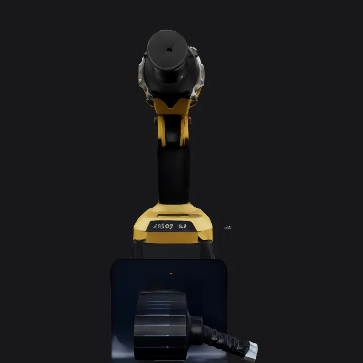 Cordless electric drill with battery pack. sharp edges, complex geometry.