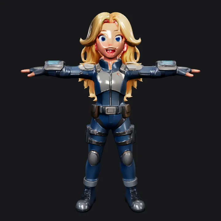 Person in futuristic tactical suit, T-pose. complex geometry, game-ready, character, symmetric geometry.