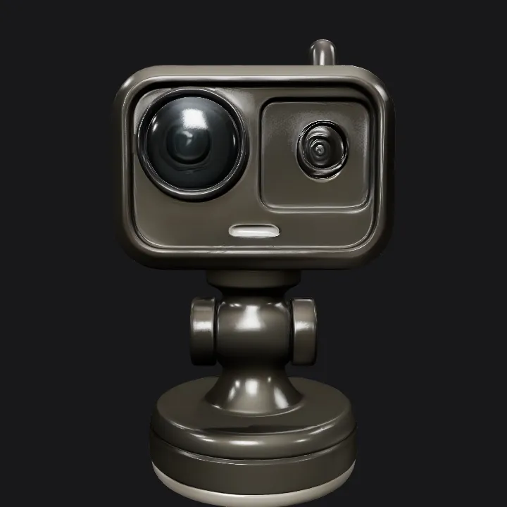 Small tabletop camera on a stand. smooth edges, simple geometry, game-ready, symmetric geometry.