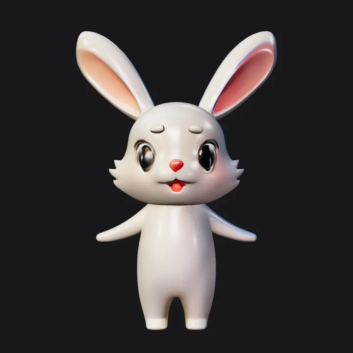 Cute cartoon rabbit character. simple geometry, game-ready, character, symmetric geometry.