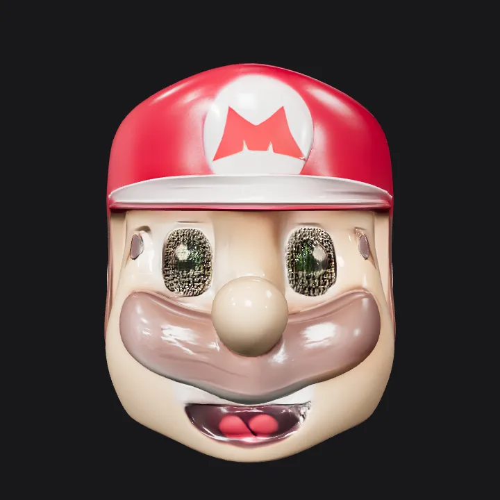 Mario character face mask. smooth edges, simple geometry, game-ready, character, symmetric geometry.