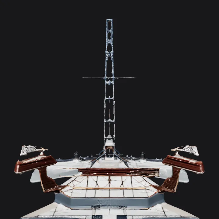 A large metal broadcast antenna on a hill. sharp edges, complex geometry.