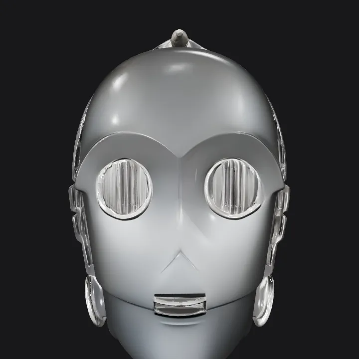 Black mask with mechanical ear piece. smooth edges, simple geometry, symmetric geometry.