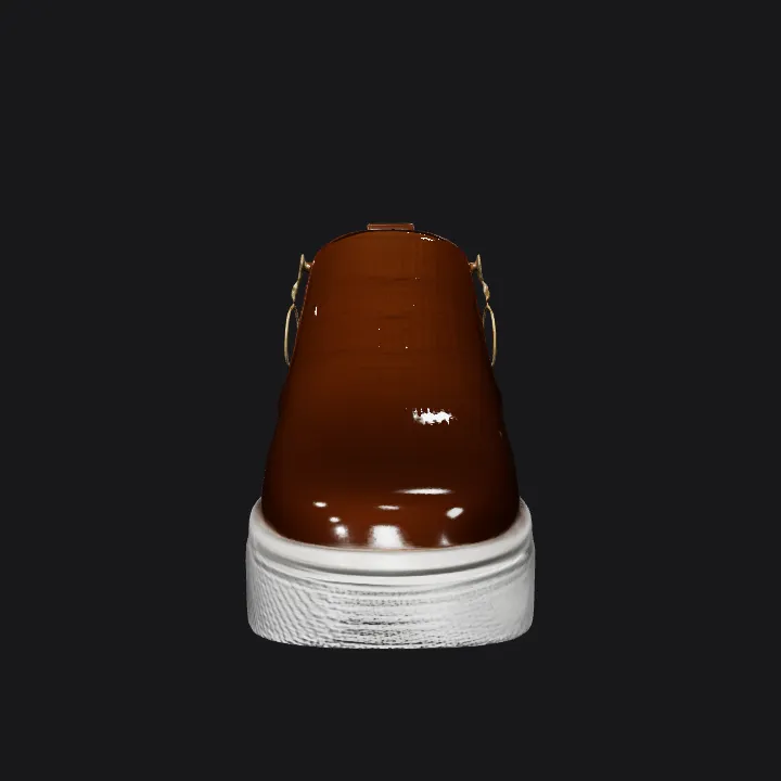 brown sneaker shoe with white sole. smooth edges, simple geometry, game-ready, symmetric geometry.