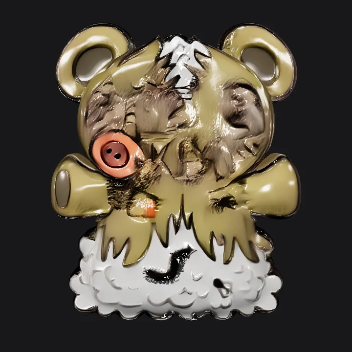 Cartoon zombie teddy bear toy. complex geometry, character.