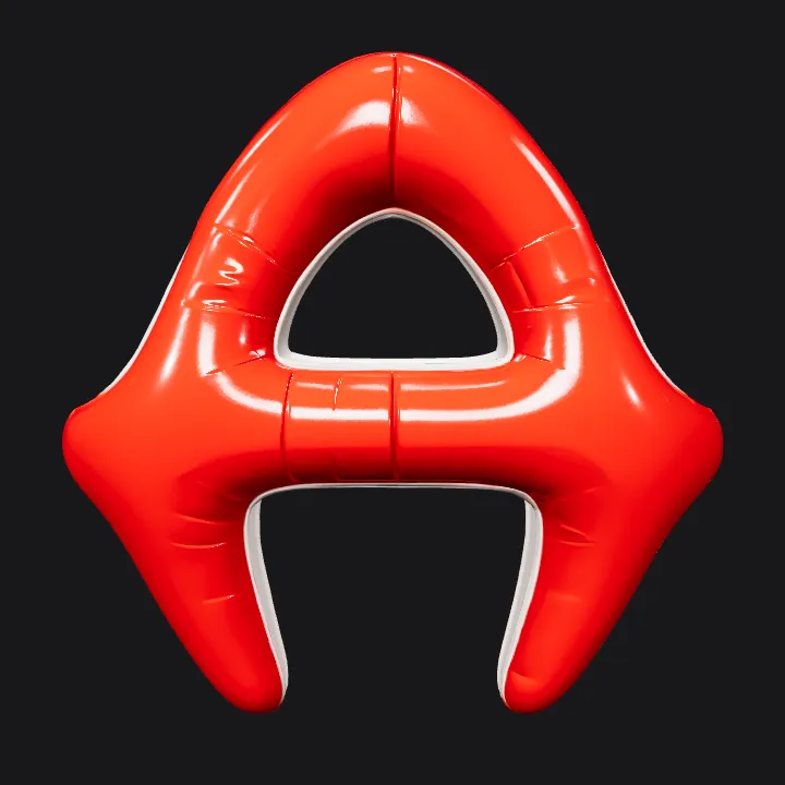 Red inflatable letter A balloon. smooth edges, simple geometry, symmetric geometry.