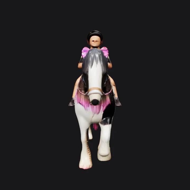 child riding a large horse. complex geometry, smooth edges, character.