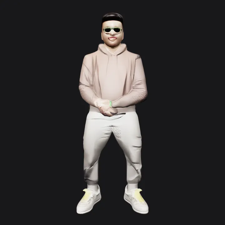 standing person in casual clothing. complex geometry, smooth edges, character.